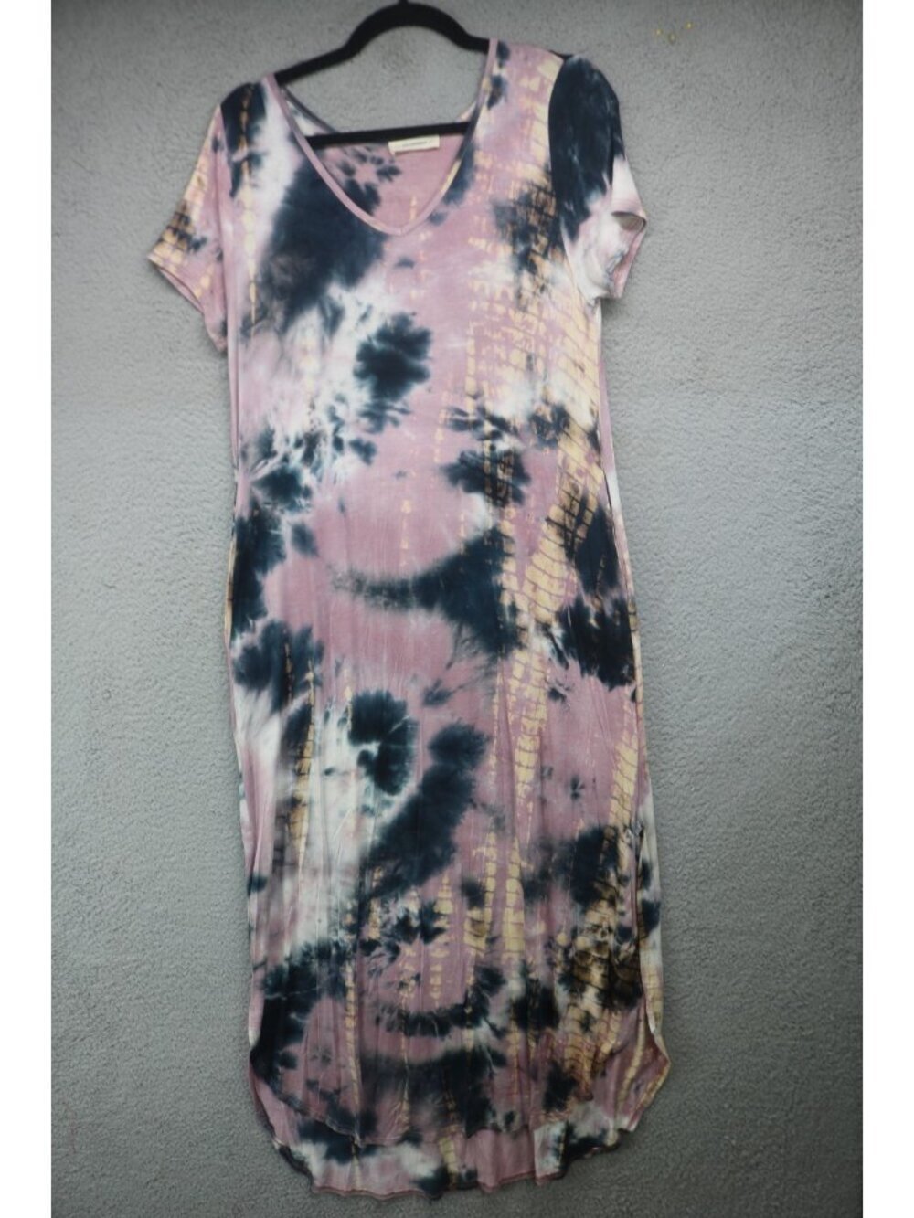 EE:Some Short Sleeve Tie Dye Maxi Dress-Small-Side Slits-Pockets-Beachy-BOHO